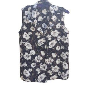 Vtg 90's‎ Notations Top Preppy Sleeveless Button Down Black Cream Floral Sz S